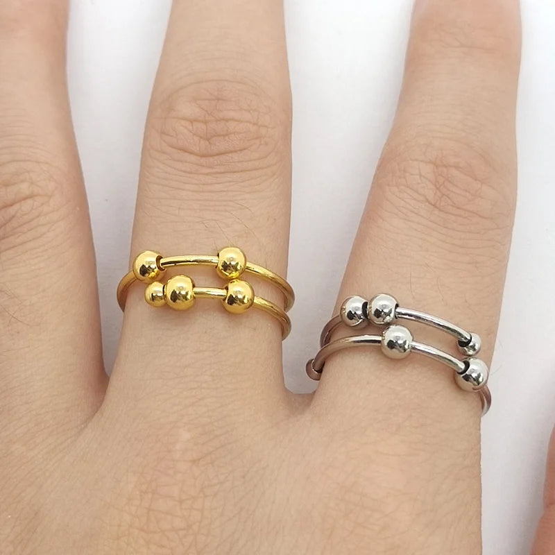 Stainless Steel rotating Bead Rings Anti Anxiety Ring Adjustable Rotary anti-stress rings For Women Men Fashion Jewelry Gift
