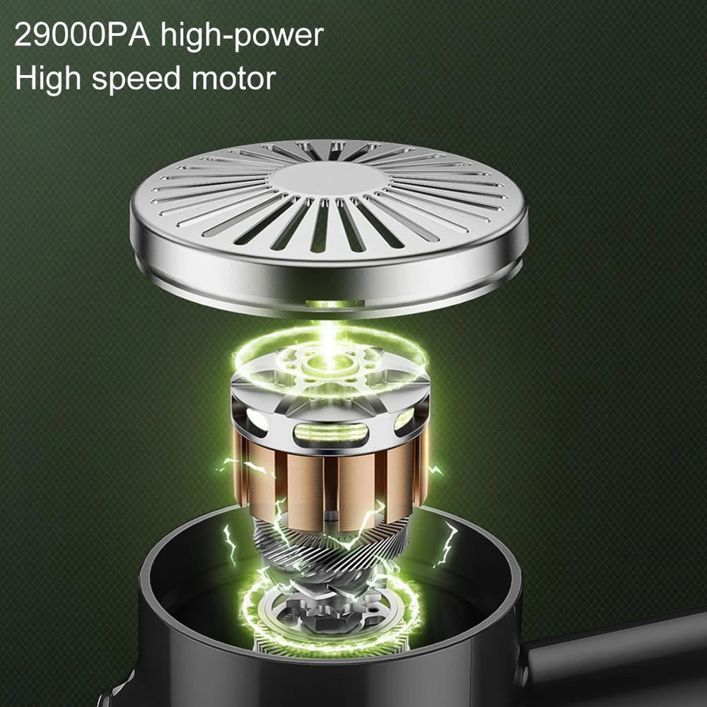 29000Pa Mini Wireless Vacuum Cleaner 120W Strong Suction Handheld Car Mounted Electric Cleaner with LCD power display & 3 filter