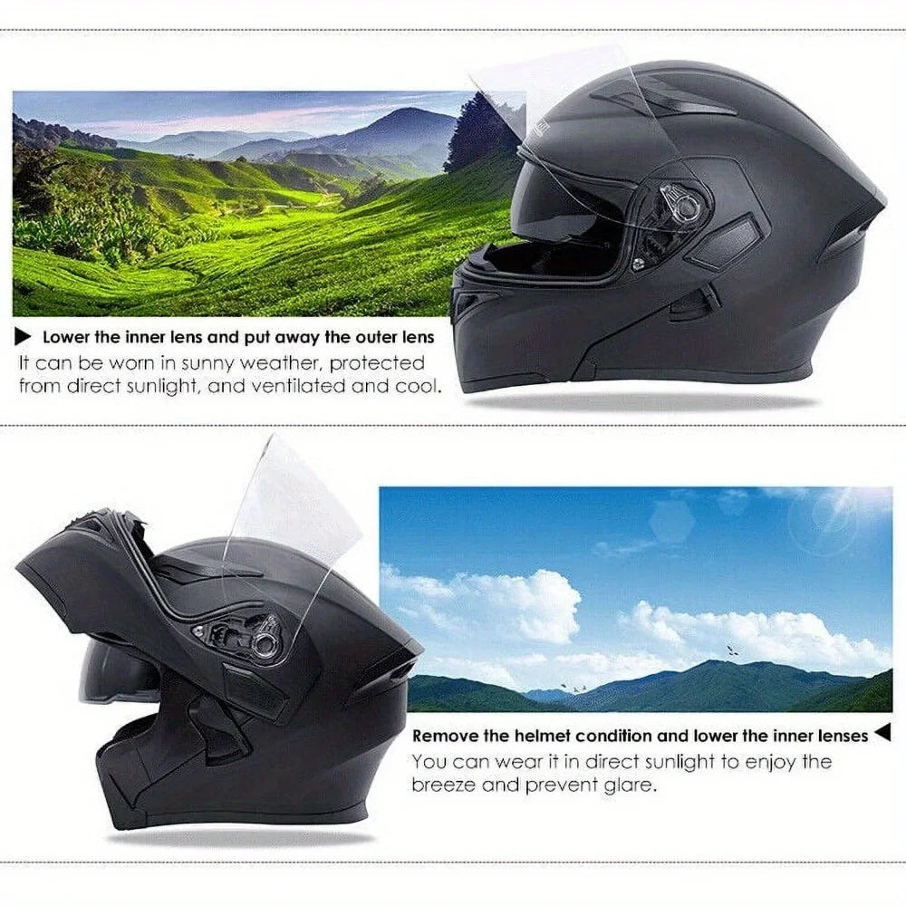 Motorcycle Helmet With Headset Modular Flip-Up Motorbike Helmets DOT(XXL)