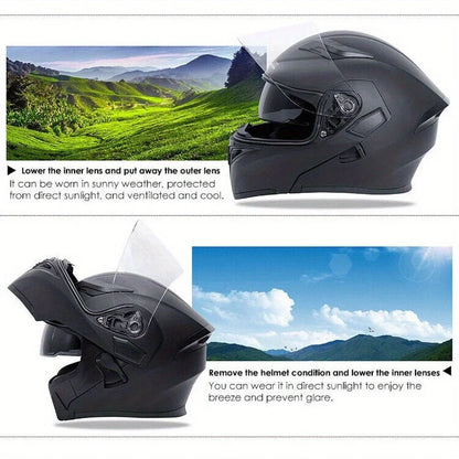 Motorcycle Helmet With Headset Modular Flip-Up Motorbike Helmets DOT(XXL)