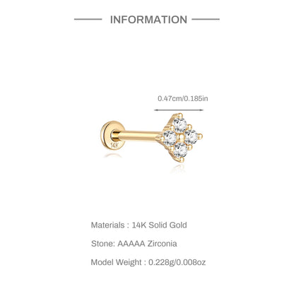 Aide Plata 100% Real 14K Solid Gold 5/6.5/8mm Length Stud Earring Simple Design Piercing Ear Bone Ear Studs DIY Vintage Jewelry