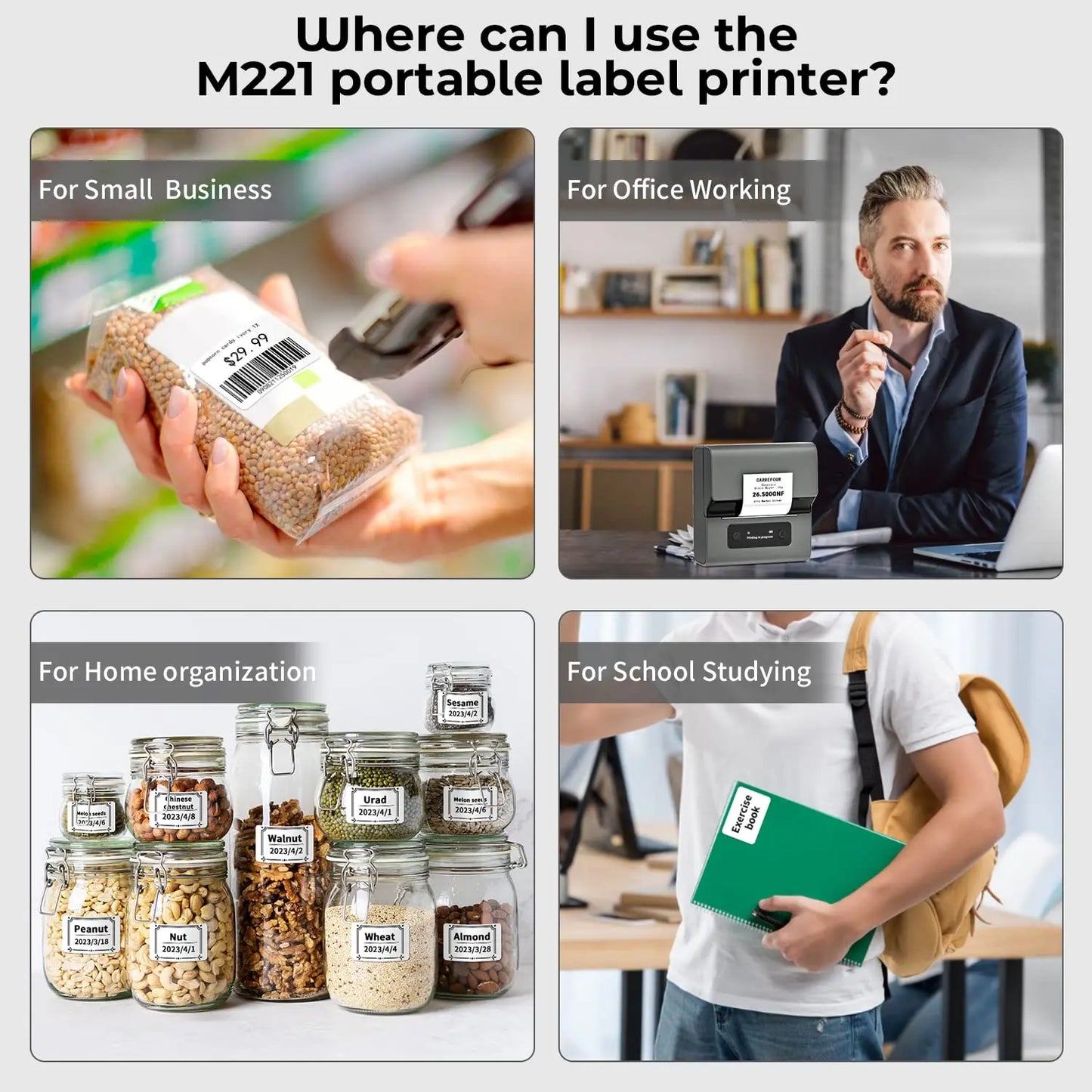 Phomemo Label and Upgrade Portable Label Maker M221 Barcode Label Printer Bluetooth Thermal Inkless Label Maker Support Phone&PC