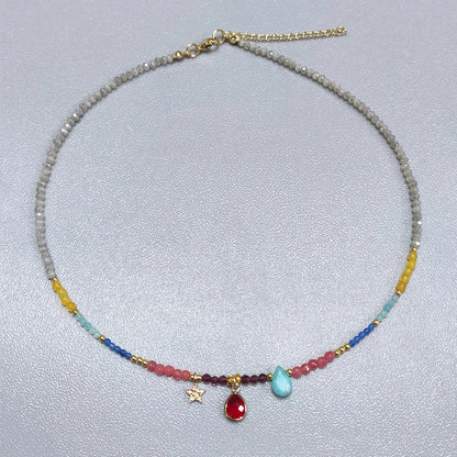 Bohemian Fashion Colorful Natural Stone Beaded Collar New Water Drop Pendant Jewelry Mother's Day Gift