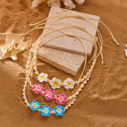 Bohemian Polymer Clay Beads Flower Necklace for Women Handmade Woven Rope Chain Necklace Summer Beach Jewelry Y2K Accessories