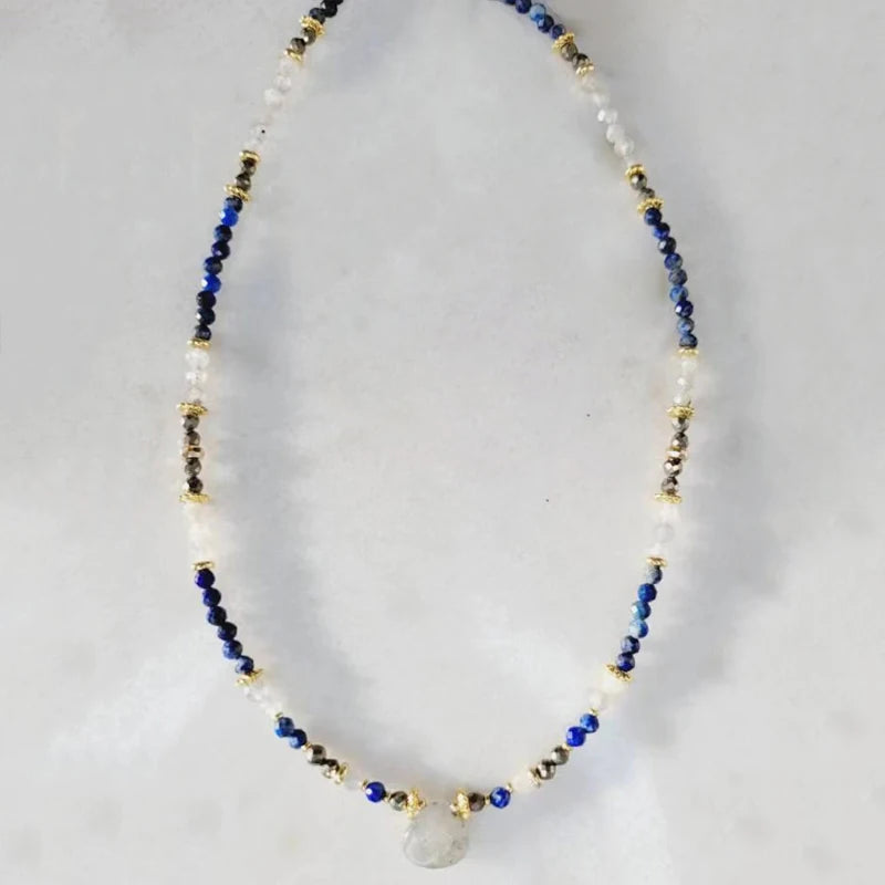 Bohemian Fashion Colorful Natural Stone Beaded Collar New Water Drop Pendant Jewelry Mother's Day Gift