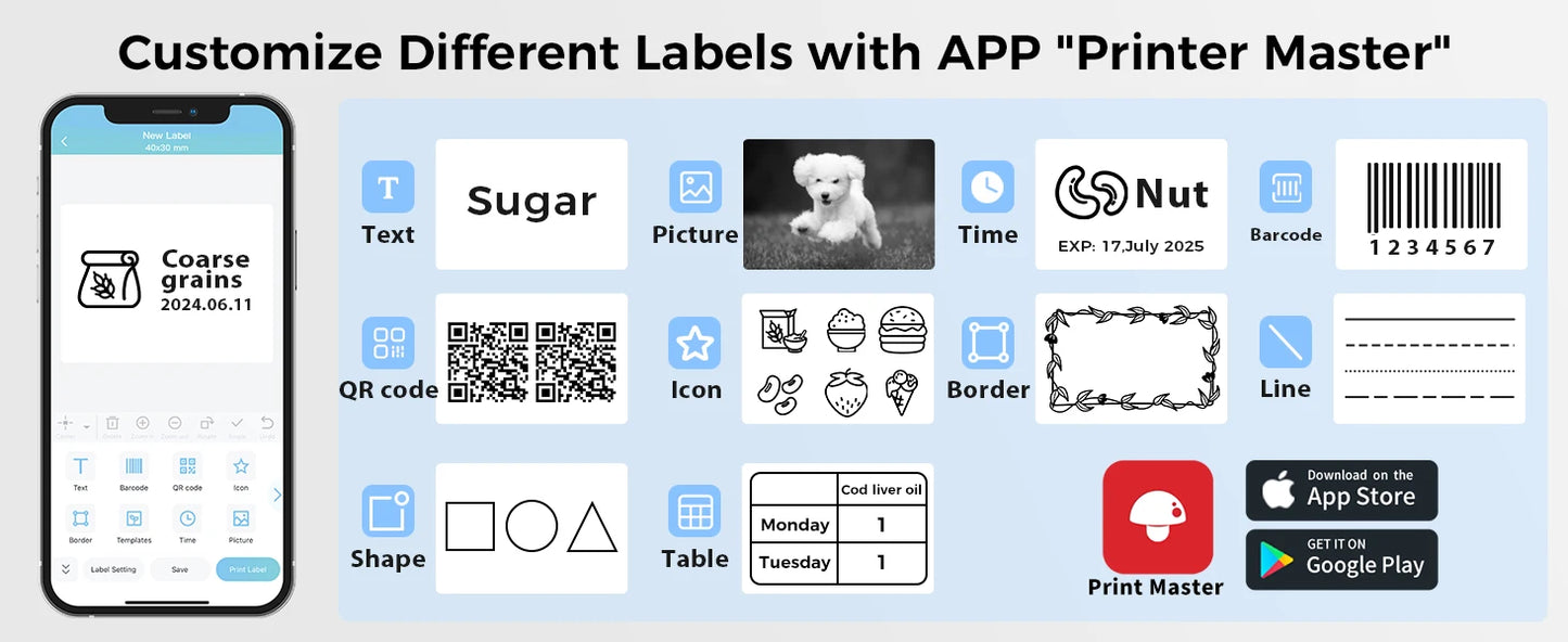 Phomemo Label and Upgrade Portable Label Maker M221 Barcode Label Printer Bluetooth Thermal Inkless Label Maker Support Phone&PC