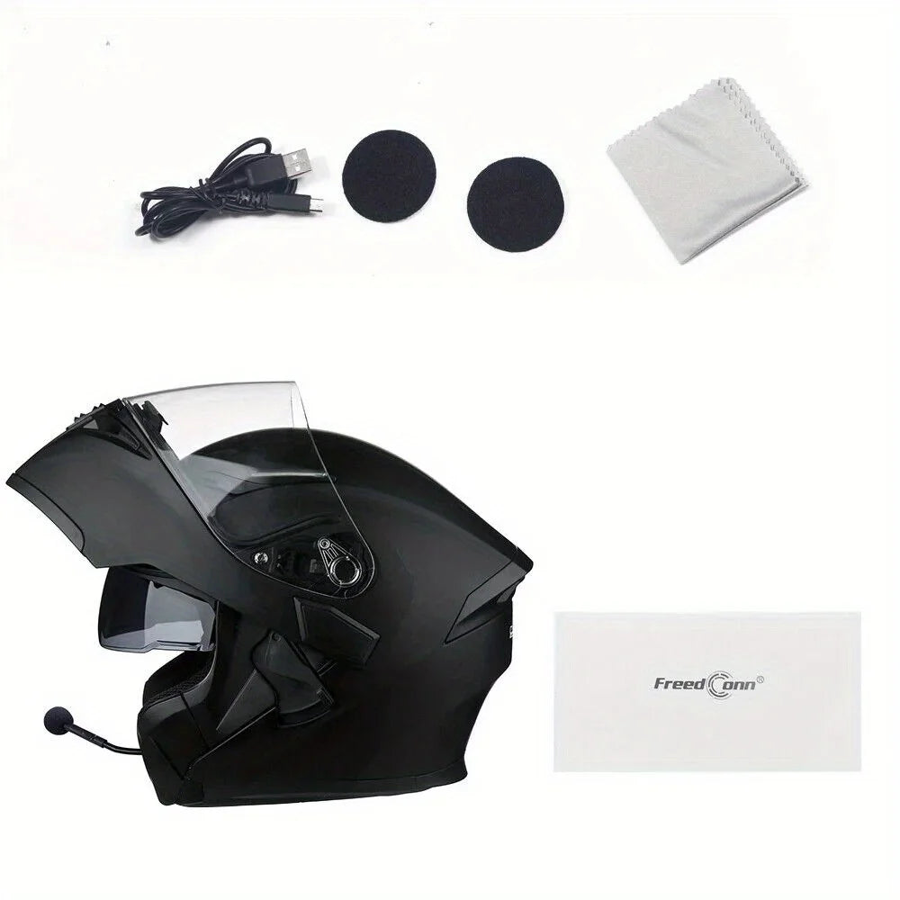 Motorcycle Helmet With Headset Modular Flip-Up Motorbike Helmets DOT(XXL)