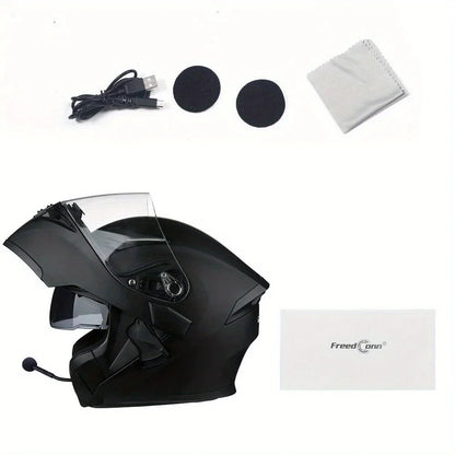 Motorcycle Helmet With Headset Modular Flip-Up Motorbike Helmets DOT(XXL)