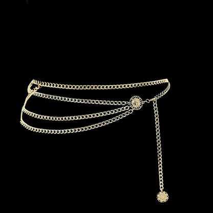 Elegant Round Metal Belt For Women Retro Gold Silver Carved Hollow Out Waistband Fashion Dress Decoration