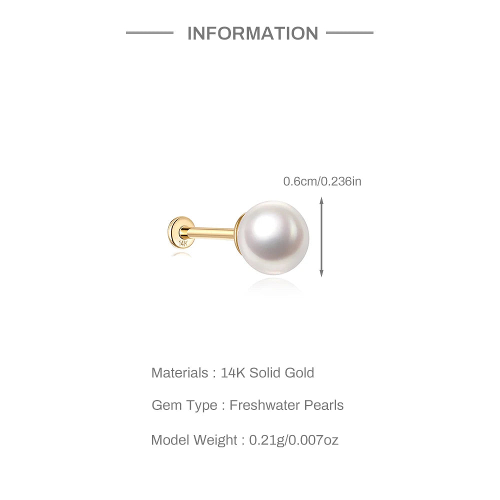 Aide Plata 100% Real 14K Solid Gold 5/6.5/8mm Length Stud Earring Simple Design Piercing Ear Bone Ear Studs DIY Vintage Jewelry