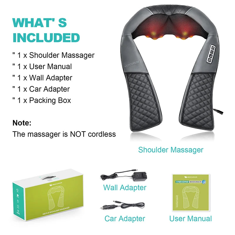 Shiatsu Neck and Shoulder Massager Heated Back Massager U Shape Deep Kneading Electric Massage Pillow For Neck Waist Leg Body
