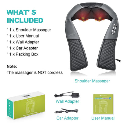 Shiatsu Neck and Shoulder Massager Heated Back Massager U Shape Deep Kneading Electric Massage Pillow For Neck Waist Leg Body