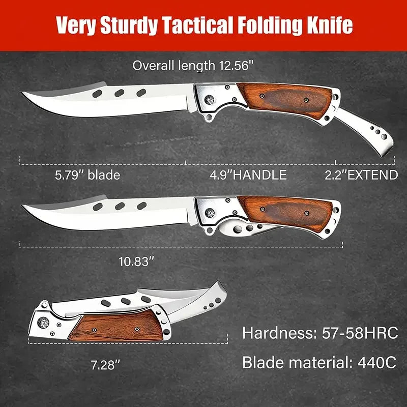 HOLYBLADE Tactical Folding Knife | Red Sandalwood Handle | 12.7" EDC Pocket Knife | Origin Zero