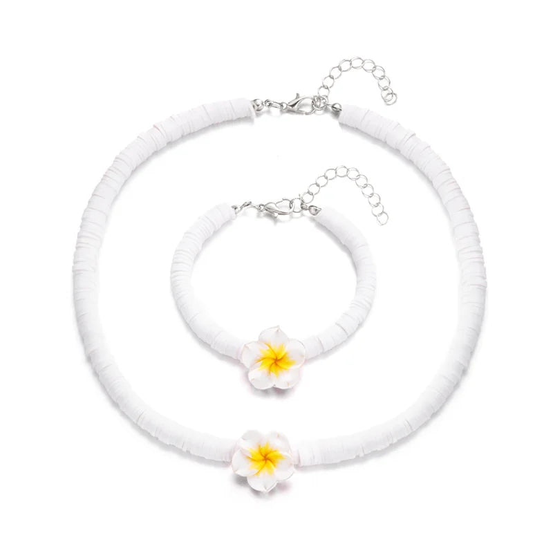 Bohemian Polymer Clay Beads Flower Necklace for Women Handmade Woven Rope Chain Necklace Summer Beach Jewelry Y2K Accessories
