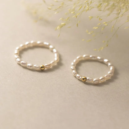 3-4mm Natural Freshwater Pearls Elastic Ring Mini Rice Shape Beads Silver Fashion Jewelry Hot Style for Women