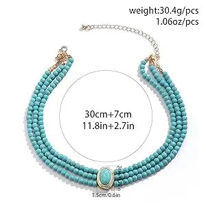 Turquoise Choker Necklace Women 3 Layers Multi Strands Necklace 20s Turquoise Bib Pendant Choker Party Jewelry Mother's Day Gift