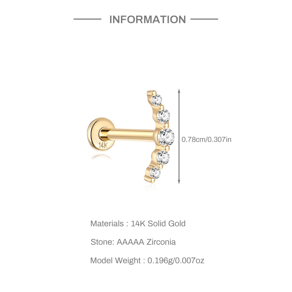 Aide Plata 100% Real 14K Solid Gold 5/6.5/8mm Length Stud Earring Simple Design Piercing Ear Bone Ear Studs DIY Vintage Jewelry