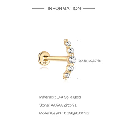 Aide Plata 100% Real 14K Solid Gold 5/6.5/8mm Length Stud Earring Simple Design Piercing Ear Bone Ear Studs DIY Vintage Jewelry