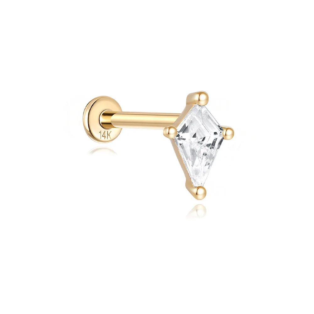 Aide Plata 100% Real 14K Solid Gold 5/6.5/8mm Length Stud Earring Simple Design Piercing Ear Bone Ear Studs DIY Vintage Jewelry