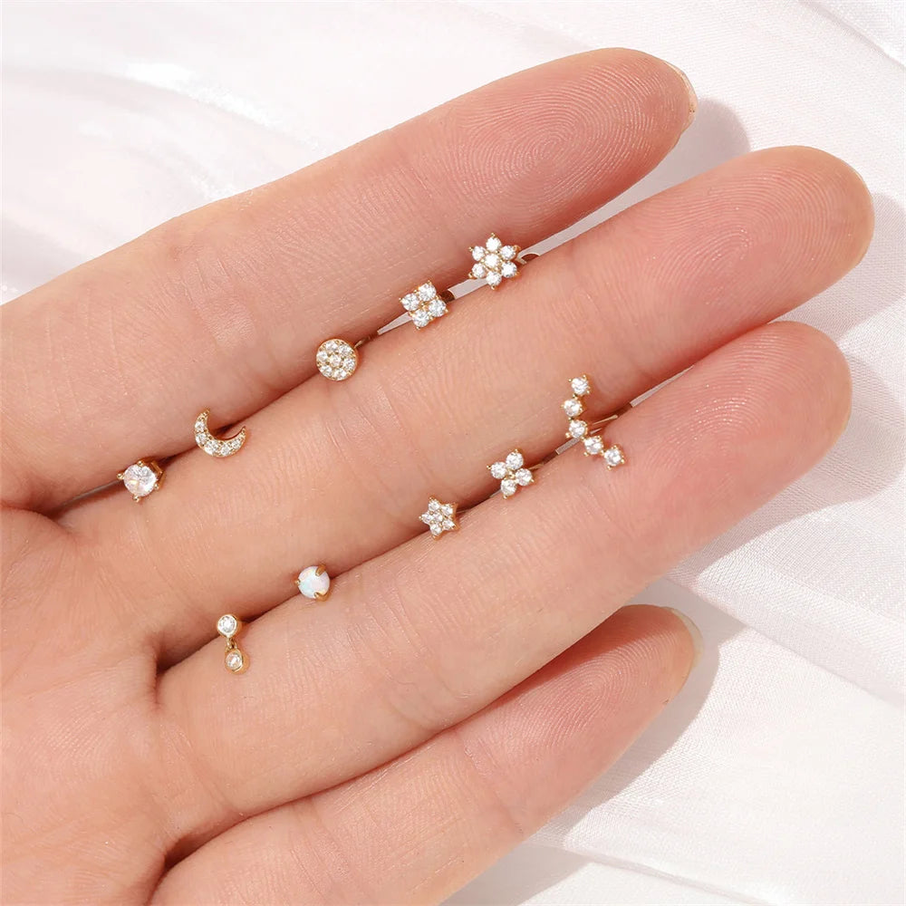 Aide Plata 100% Real 14K Solid Gold 5/6.5/8mm Length Stud Earring Simple Design Piercing Ear Bone Ear Studs DIY Vintage Jewelry
