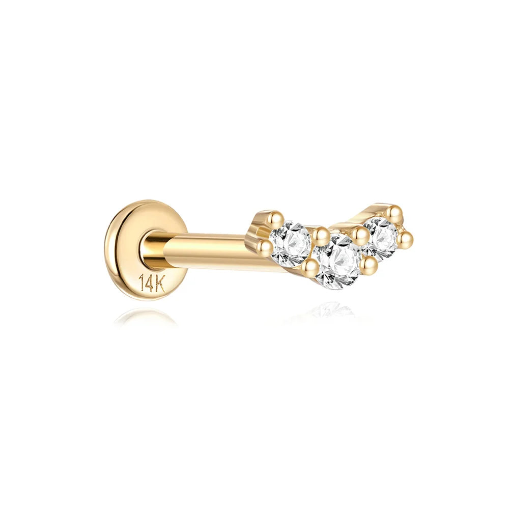 Aide Plata 100% Real 14K Solid Gold 5/6.5/8mm Length Stud Earring Simple Design Piercing Ear Bone Ear Studs DIY Vintage Jewelry