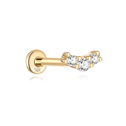 Aide Plata 100% Real 14K Solid Gold 5/6.5/8mm Length Stud Earring Simple Design Piercing Ear Bone Ear Studs DIY Vintage Jewelry