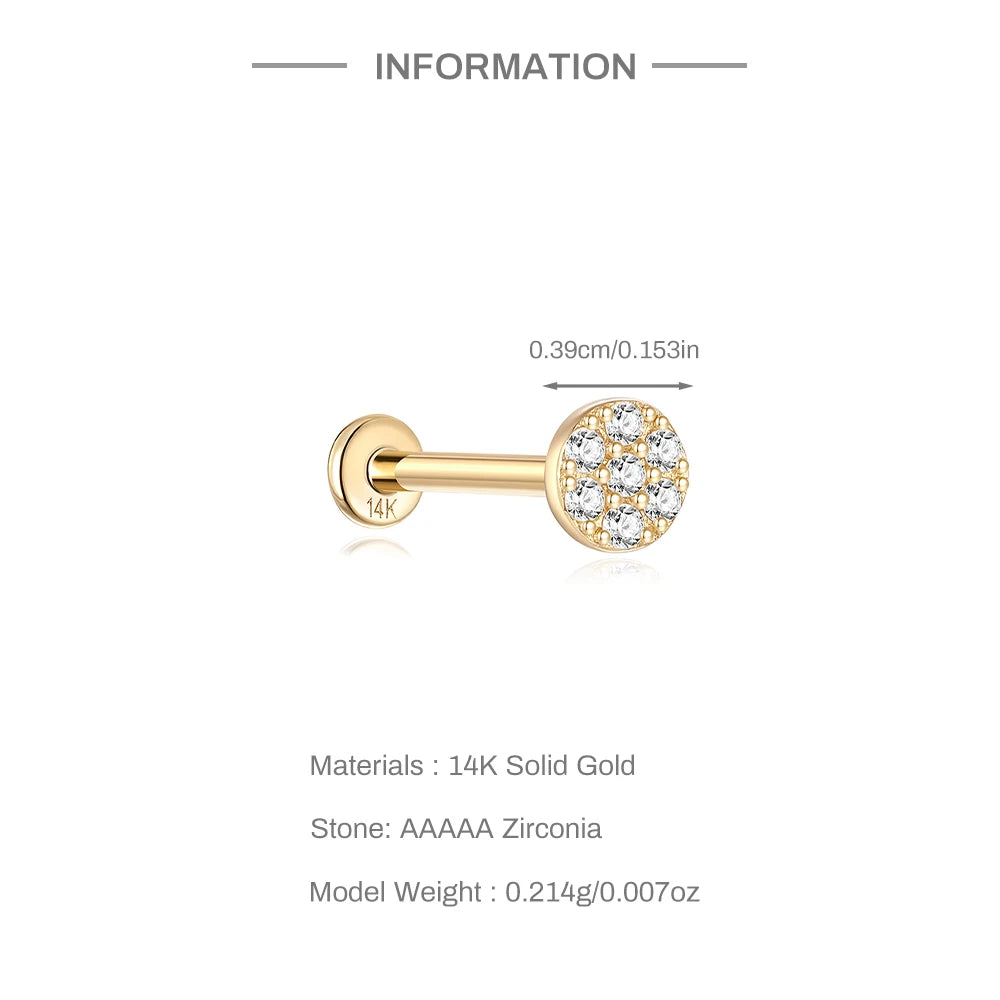 Aide Plata 100% Real 14K Solid Gold 5/6.5/8mm Length Stud Earring Simple Design Piercing Ear Bone Ear Studs DIY Vintage Jewelry
