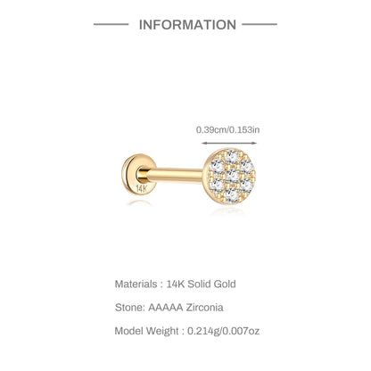 Aide Plata 100% Real 14K Solid Gold 5/6.5/8mm Length Stud Earring Simple Design Piercing Ear Bone Ear Studs DIY Vintage Jewelry