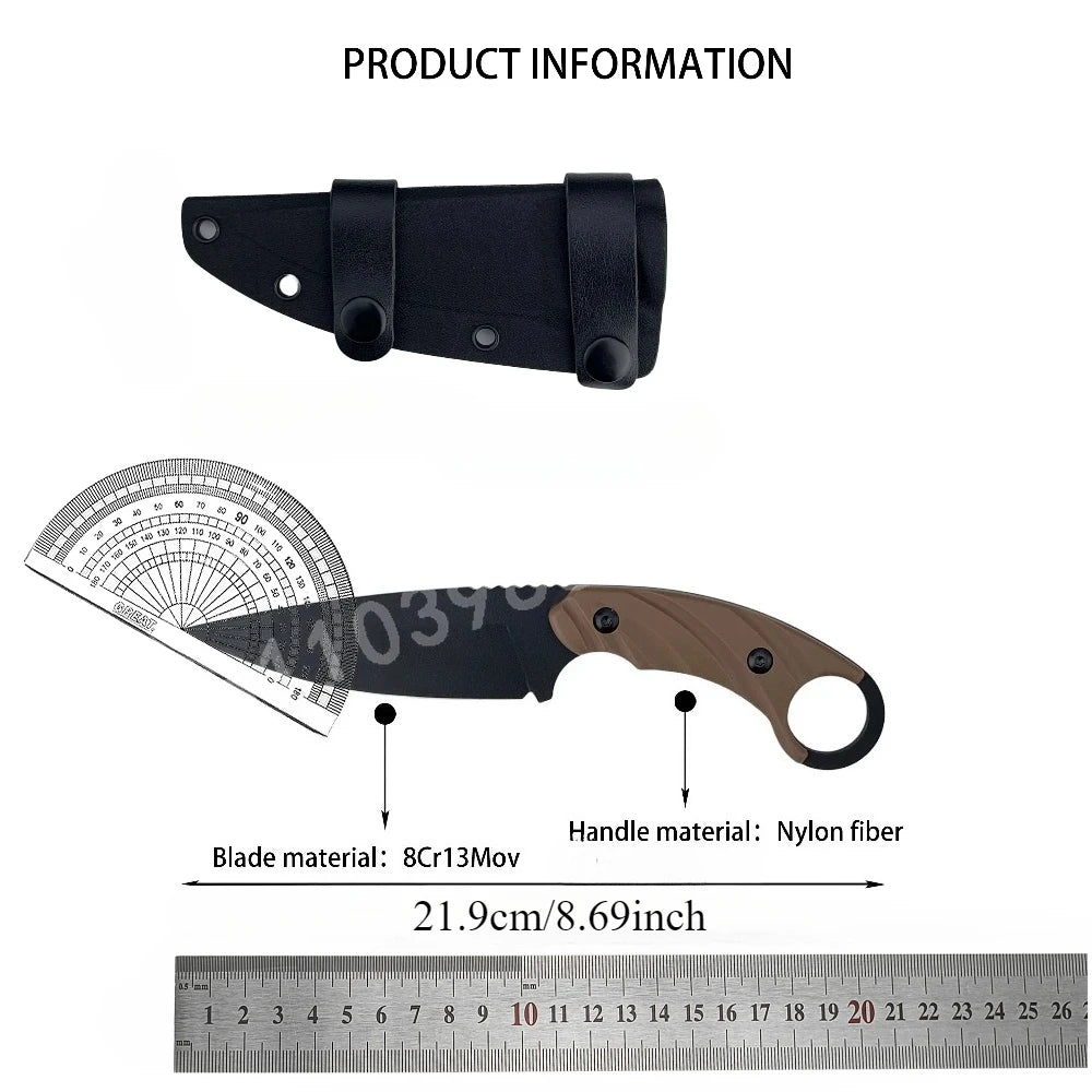CUT Fixed Blade Knife 8Cr13Mov Blade Nylon Fiber Handle Suitable for Outdoor Camping Hiking Daily Emergency Carrying Men's Gifts