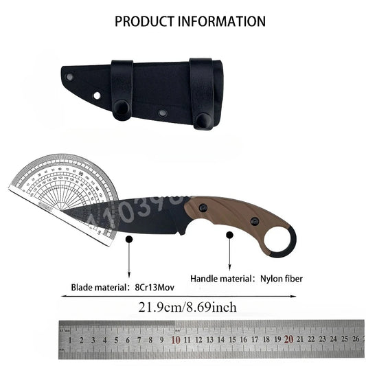 CUT Fixed Blade Knife 8Cr13Mov Blade Nylon Fiber Handle Suitable for Outdoor Camping Hiking Daily Emergency Carrying Men's Gifts