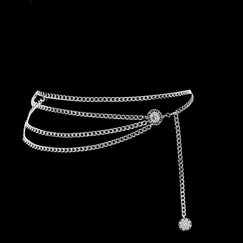 Elegant Round Metal Belt For Women Retro Gold Silver Carved Hollow Out Waistband Fashion Dress Decoration