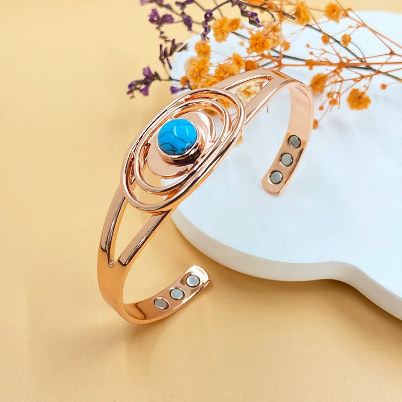 Pure Copper Magnetic Bracelet for Women, Turquoise Inlay, Adjustable Sizing, Perfect Mother's Day Christmas Gift Jewelry