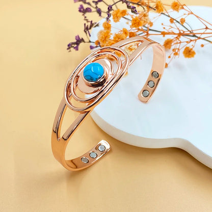 Pure Copper Magnetic Bracelet for Women, Turquoise Inlay, Adjustable Sizing, Perfect Mother's Day Christmas Gift Jewelry