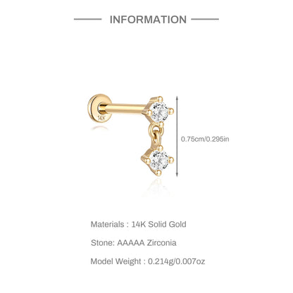 Aide Plata 100% Real 14K Solid Gold 5/6.5/8mm Length Stud Earring Simple Design Piercing Ear Bone Ear Studs DIY Vintage Jewelry
