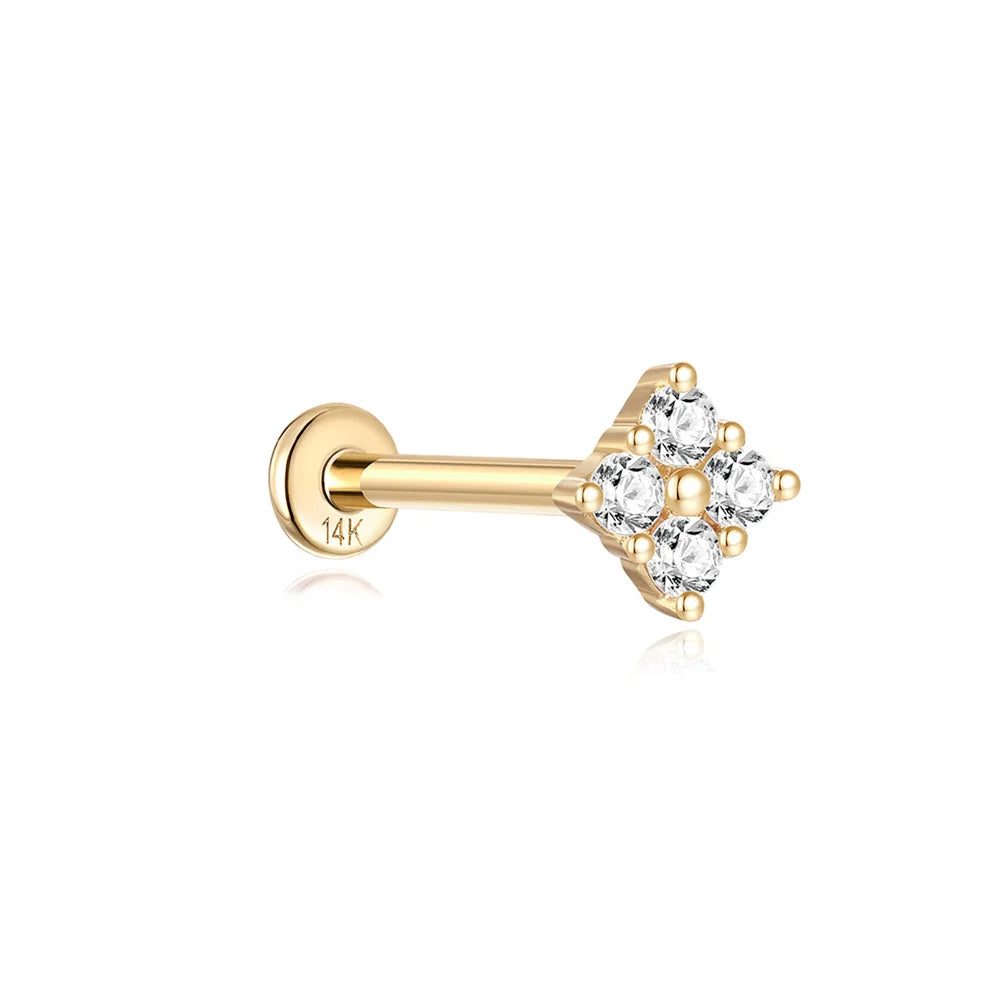 Aide Plata 100% Real 14K Solid Gold 5/6.5/8mm Length Stud Earring Simple Design Piercing Ear Bone Ear Studs DIY Vintage Jewelry