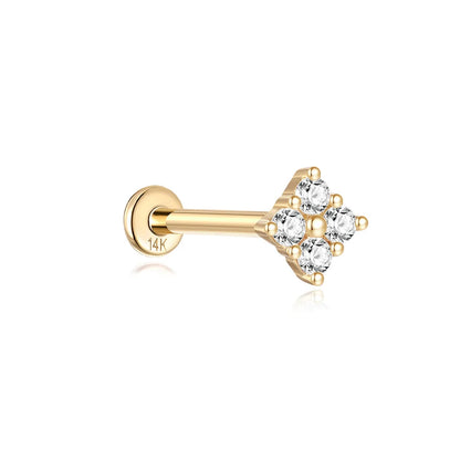 Aide Plata 100% Real 14K Solid Gold 5/6.5/8mm Length Stud Earring Simple Design Piercing Ear Bone Ear Studs DIY Vintage Jewelry