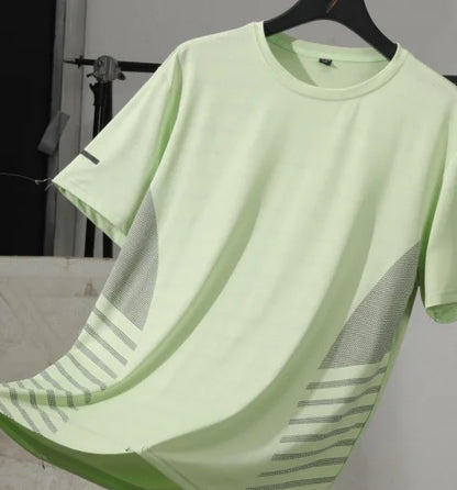 Men’s Ice Silk Running T-Shirt – Quick-Dry, Breathable Mesh, Moisture-Wicking Sports Tee with Reflective Print – Plus Size M–5XL