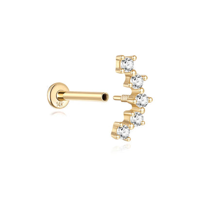 Aide Plata 100% Real 14K Solid Gold 5/6.5/8mm Length Stud Earring Simple Design Piercing Ear Bone Ear Studs DIY Vintage Jewelry