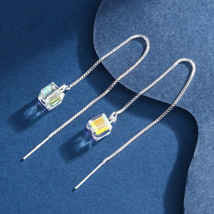 New Creative Long Chain Tassel Cube Dangle Earrings For Women Girls