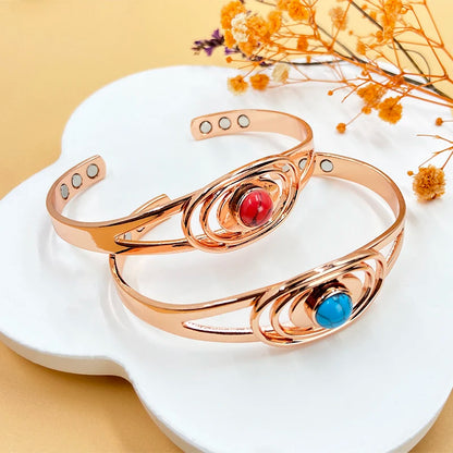 Pure Copper Magnetic Bracelet for Women, Turquoise Inlay, Adjustable Sizing, Perfect Mother's Day Christmas Gift Jewelry