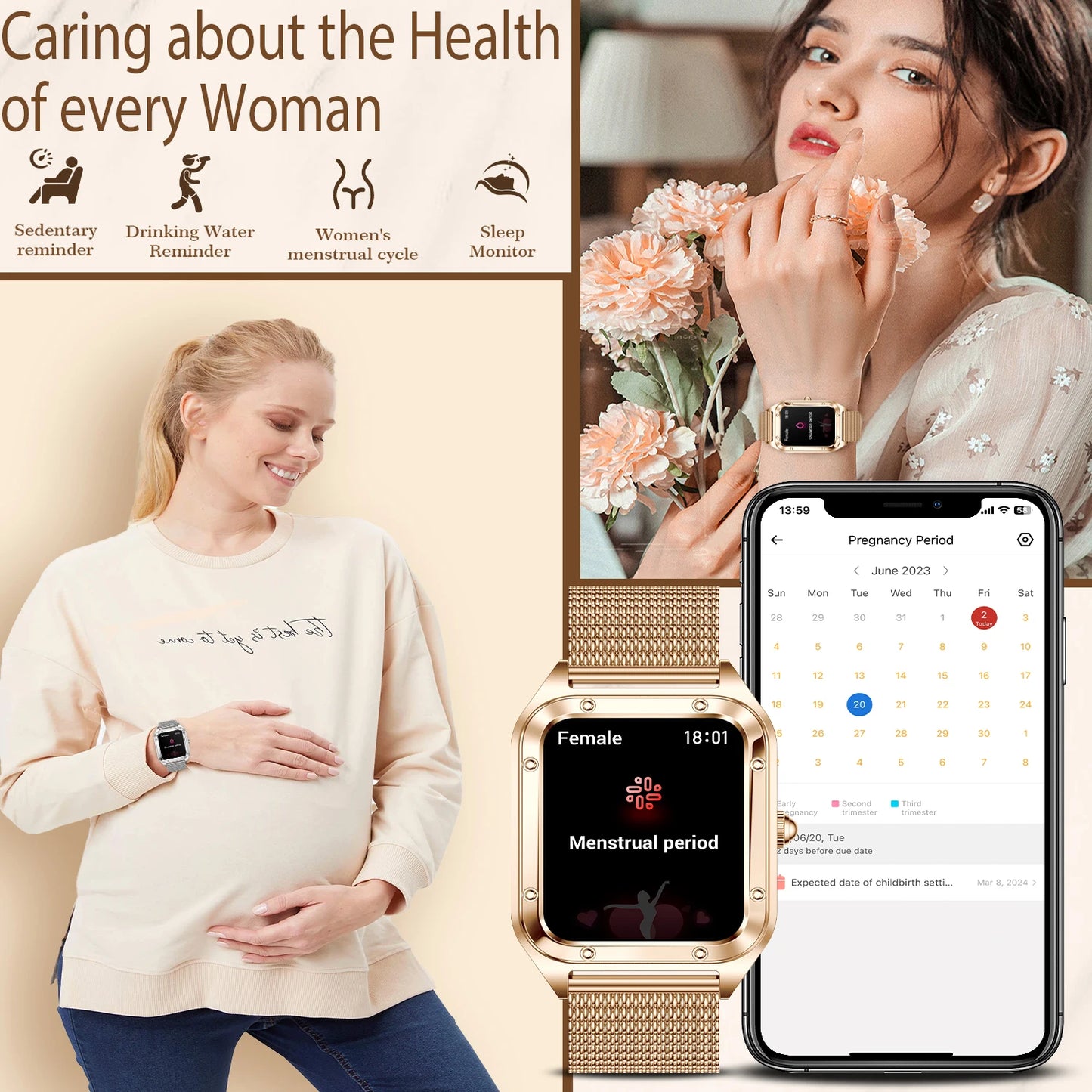 Women Smart Watch (Answer/Make Call) for iPhone/Android, Fitness Tracker/100+Sports Modes/200+Watch Faces/1.59" Screen, Ideal Gift