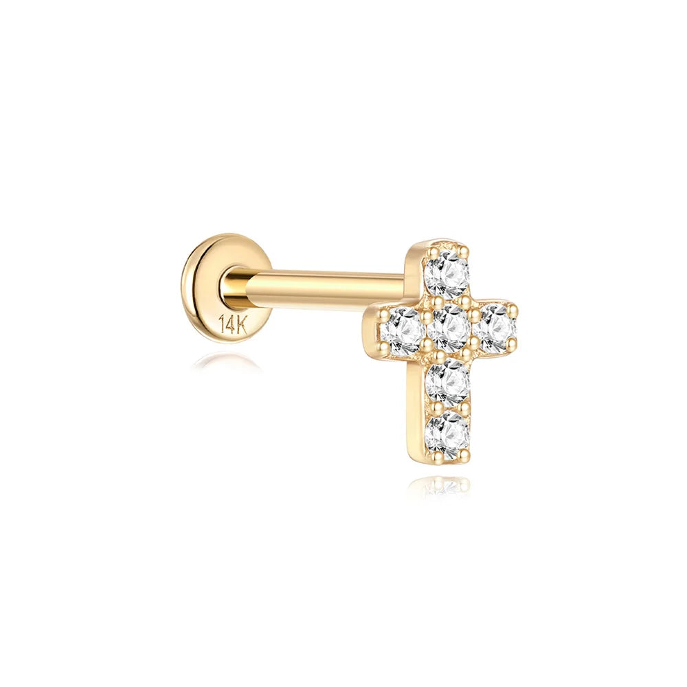 Aide Plata 100% Real 14K Solid Gold 5/6.5/8mm Length Stud Earring Simple Design Piercing Ear Bone Ear Studs DIY Vintage Jewelry
