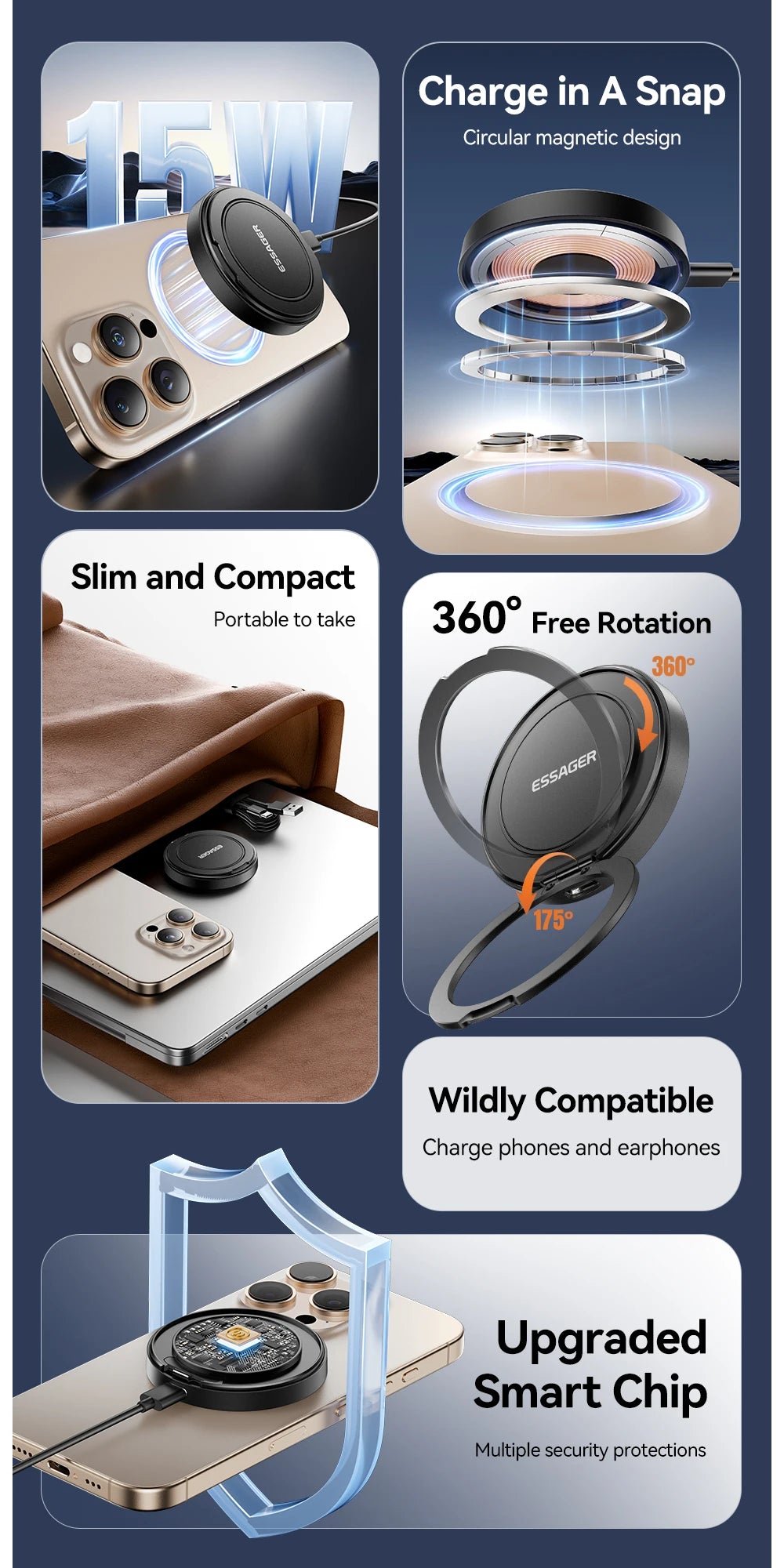 Essager 15W Magnetic Wireless Charger & Stand | MagSafe iPhone 16-12 | Origin Zero