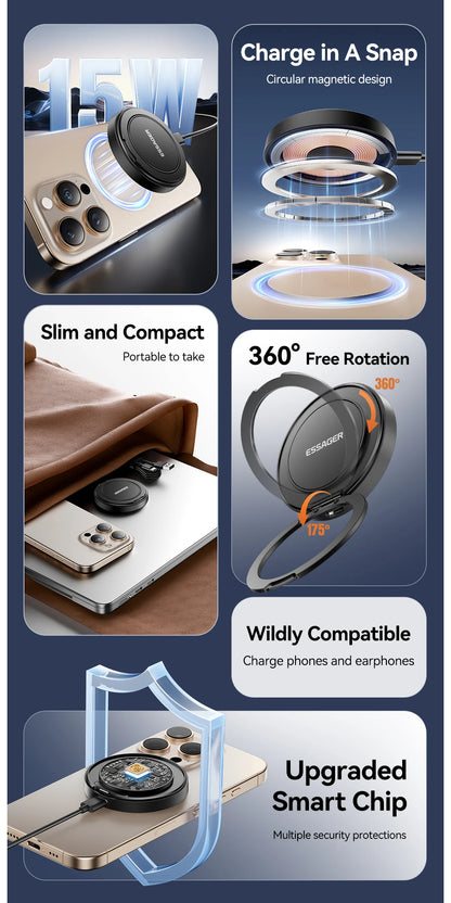 Essager 15W Magnetic Wireless Charger & Stand | MagSafe iPhone 16-12 | Origin Zero