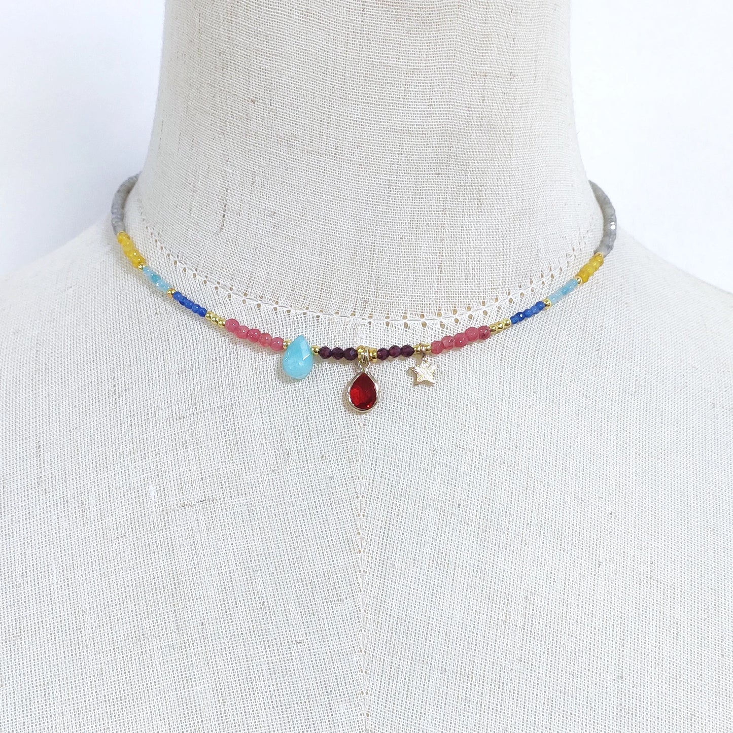 Bohemian Fashion Colorful Natural Stone Beaded Collar New Water Drop Pendant Jewelry Mother's Day Gift
