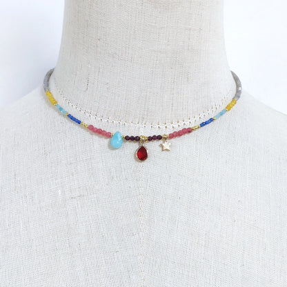 Bohemian Fashion Colorful Natural Stone Beaded Collar New Water Drop Pendant Jewelry Mother's Day Gift