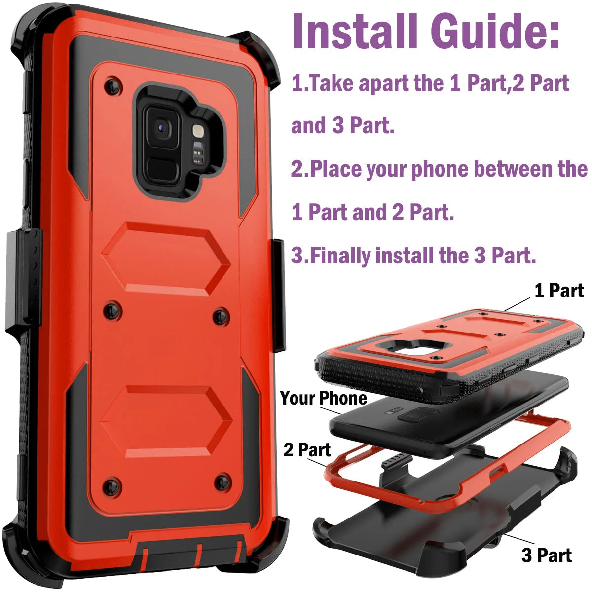 Samsung Galaxy S9 / S9+ Rugged Heavy-Duty Phone Case with Belt Clip Holster – 7 Colors