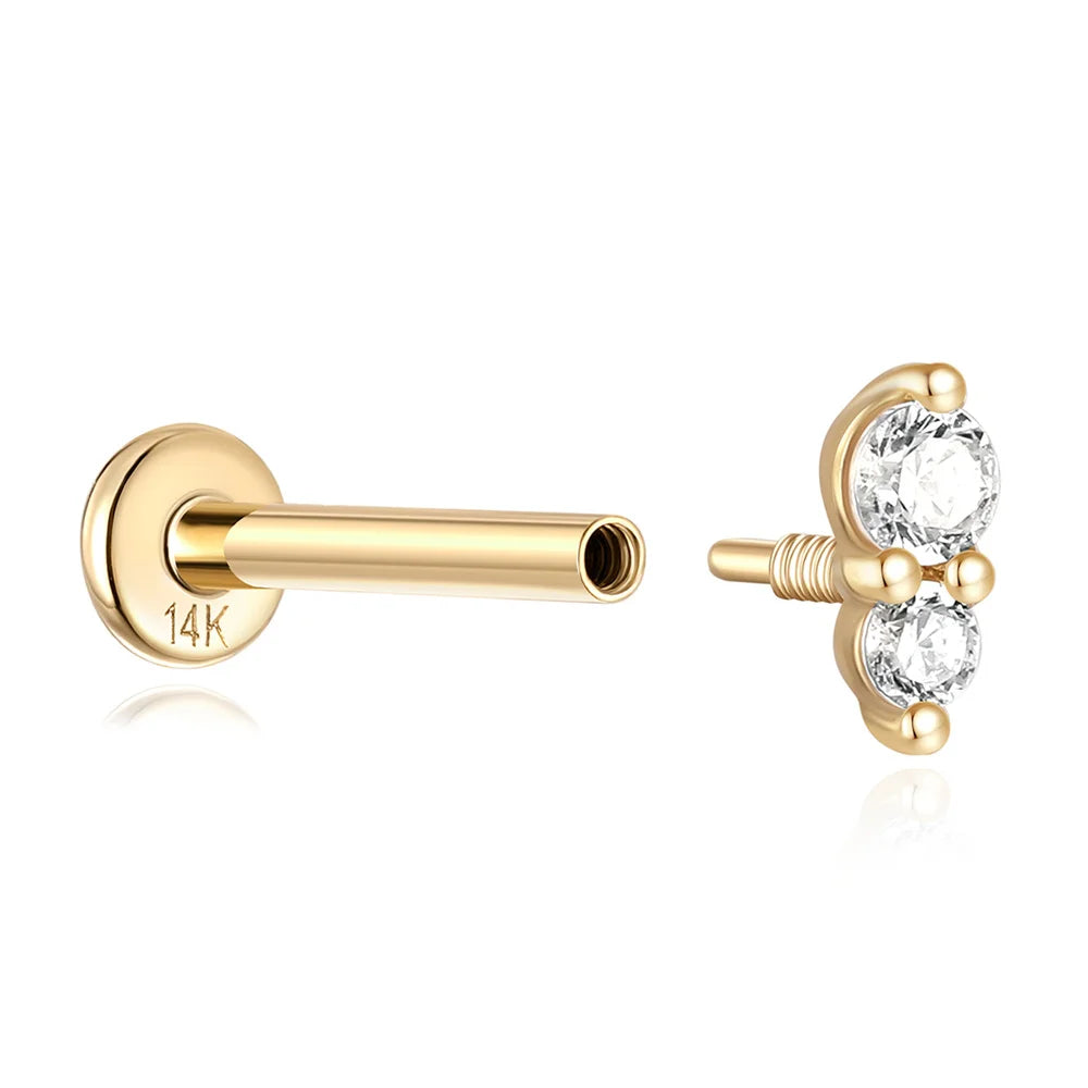 Aide Plata 100% Real 14K Solid Gold 5/6.5/8mm Length Stud Earring Simple Design Piercing Ear Bone Ear Studs DIY Vintage Jewelry