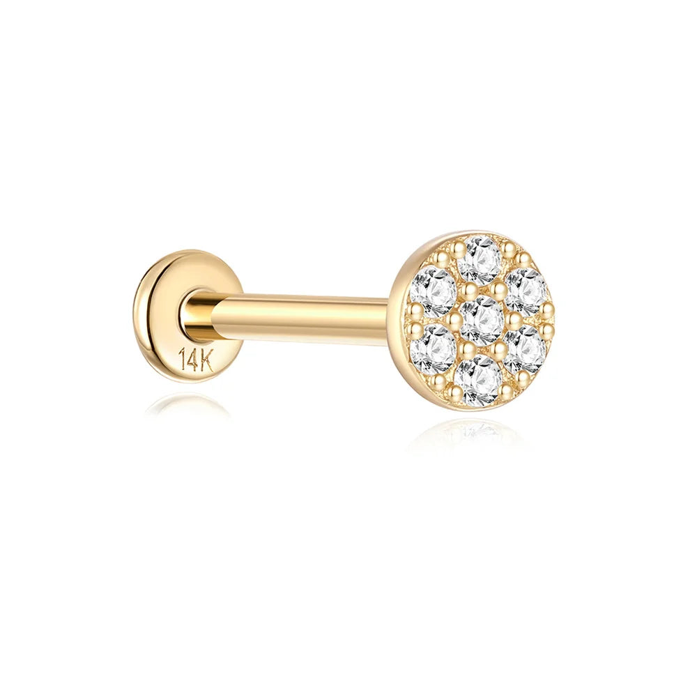 Aide Plata 100% Real 14K Solid Gold 5/6.5/8mm Length Stud Earring Simple Design Piercing Ear Bone Ear Studs DIY Vintage Jewelry