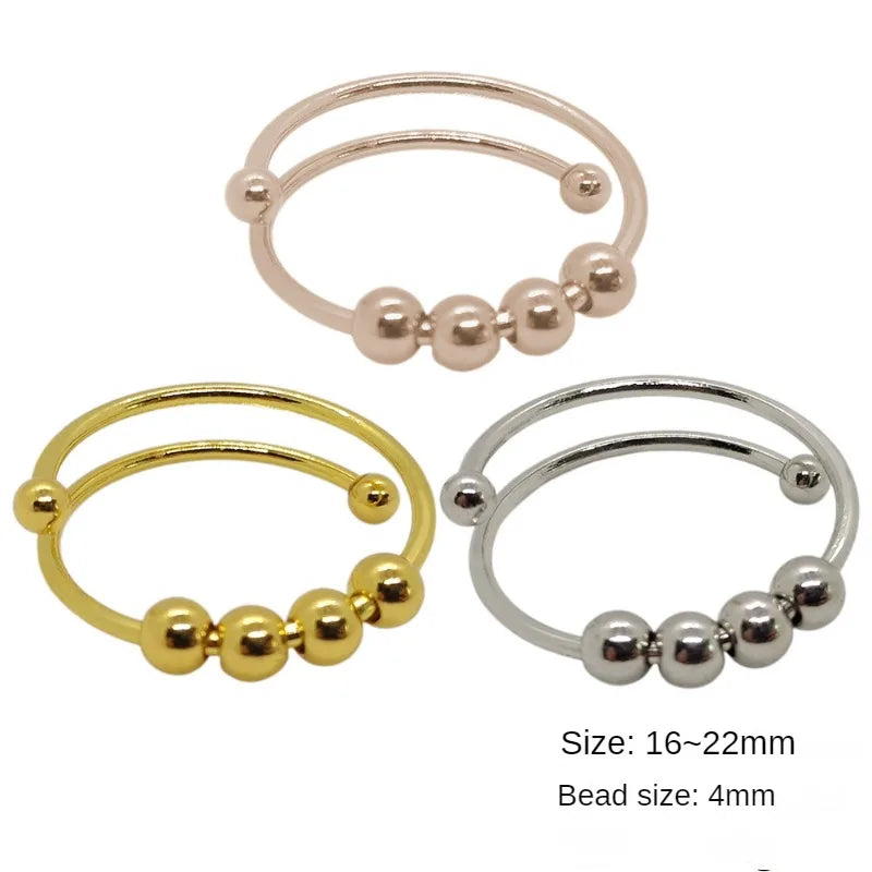 Stainless Steel rotating Bead Rings Anti Anxiety Ring Adjustable Rotary anti-stress rings For Women Men Fashion Jewelry Gift